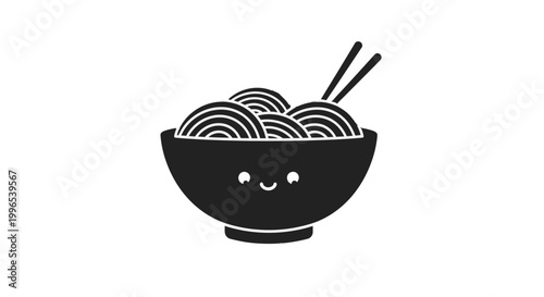 Bowl of Noodles with Chopsticks Illustration.