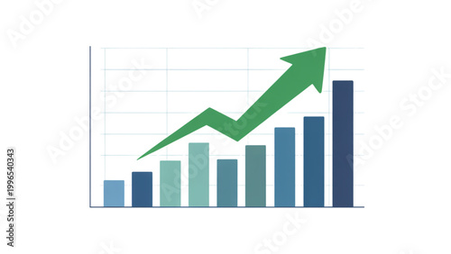 Growth chart with upward trend and increasing bar graph Vector