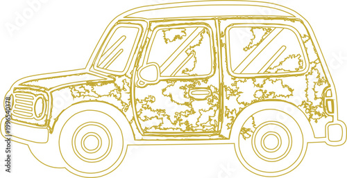 Car outline shows a retro passenger vehicle design.