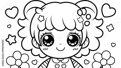 Cute cartoon girl with heart eyes and stars around her head Vector