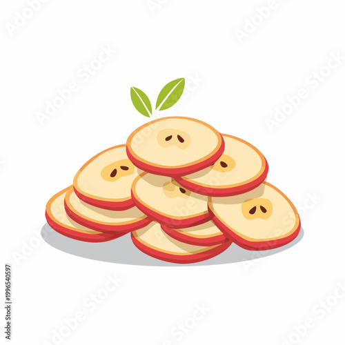Pile of Sliced Apples with Leaves
