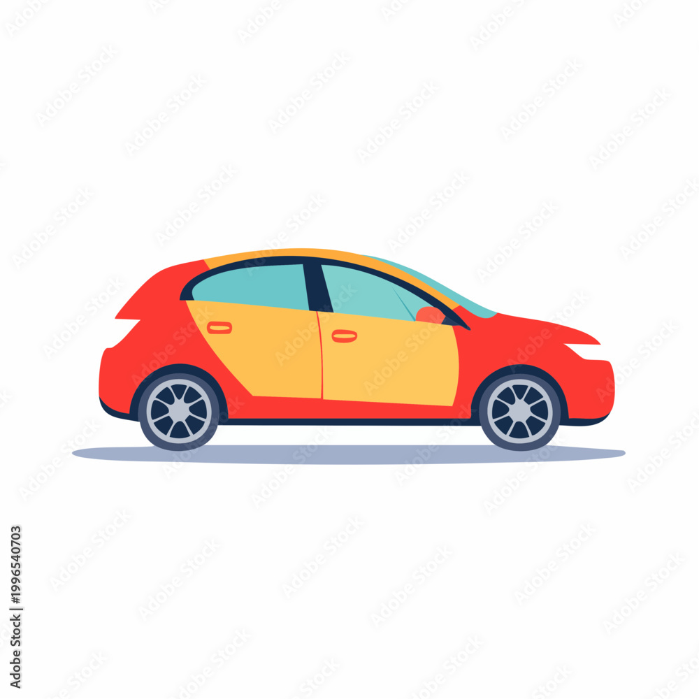 Obraz premium Red and Yellow Two-Tone Hatchback Car Illustration