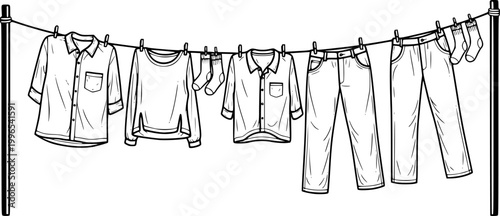 clean clothes drying on a clothesline outside vector isolated
