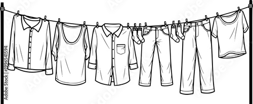 clean clothes drying on a clothesline outside vector isolated
