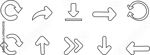 Elegant arrows icon set, Modern simple arrows , for business plan, presentation and education. Sign, Cursor, Symbol, forward click buttons, web designs or pages arrow navigation and apps elements