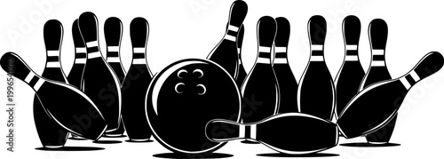 Bowling ball strike pin silhouette vector illustration isolated on a white background
