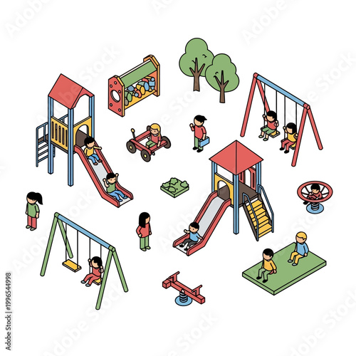 Children playing on playground equipment.