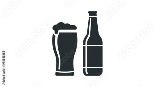 Black and white beer glass and bottle vector icons Vector