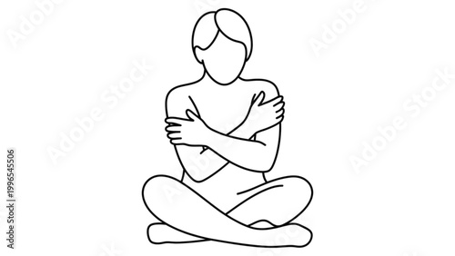 Simple line drawing of person sitting with arms crossed in relaxed meditation pose Vector