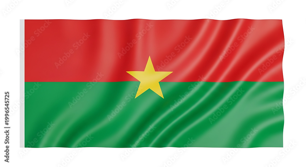 Obraz premium Waving flag of Burkina Faso with red and green stripes and yellow star