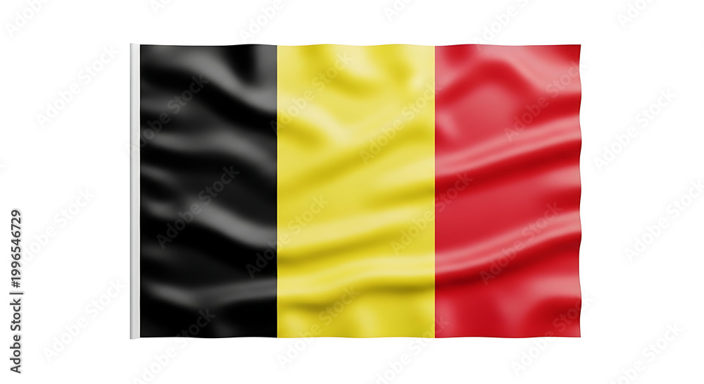 Obraz premium Waving Belgian Flag with Black, Yellow, and Red Vertical Stripes on White Background