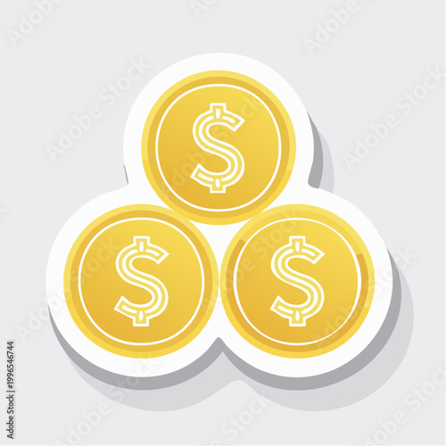 Three Golden Coins with Dollar Sign