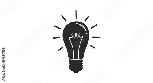 Black Light Bulb Icon with Rays.