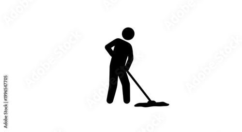 Man Mopping Floor with Mop.