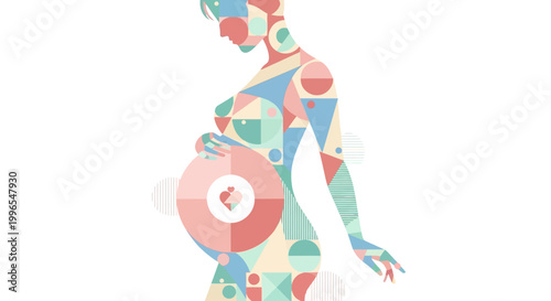 Geometric Silhouette of a Pregnant Woman with a Heart Symbol on Her Belly - A Representation of Life and Love