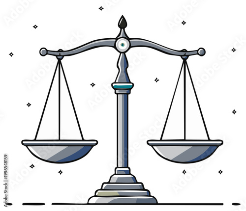 Justice Scales Balanced With Equal Weight Representing Fairness and Law Symbol