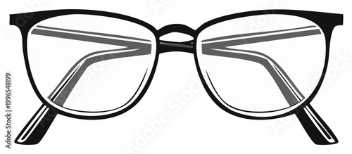 Modern black framed eyeglasses with clear lenses viewed front on