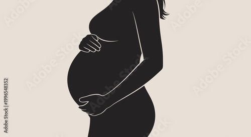 Silhouette of a Pregnant Woman Embracing Motherhood and New Life, Illustrating Expectation and Growth with Tender Care