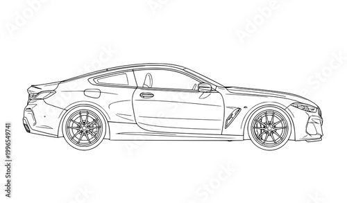 Luxury executive sports sedan outline vector illustration side view modern automotive line art isolated on white