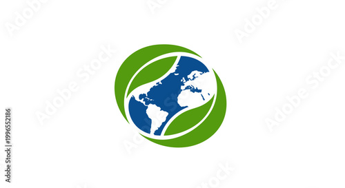 Earth Globe with Green Leaves Eco.