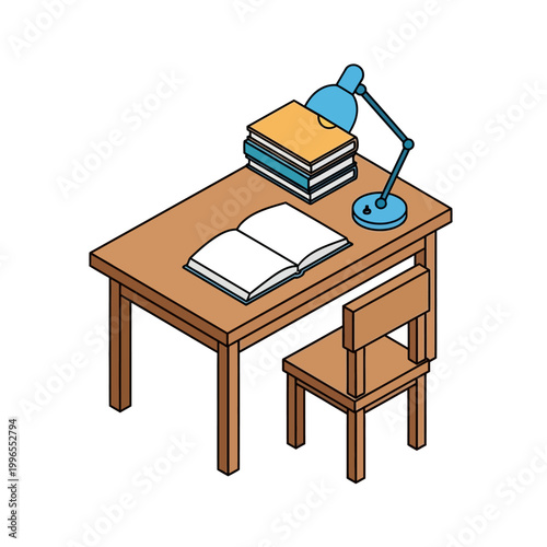 A brown wooden school desk table.