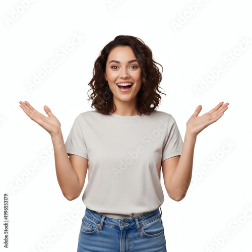 A young woman with a surprised expression on her face