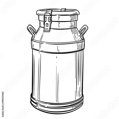 vintage milk can container vector line art hand drawn illustration