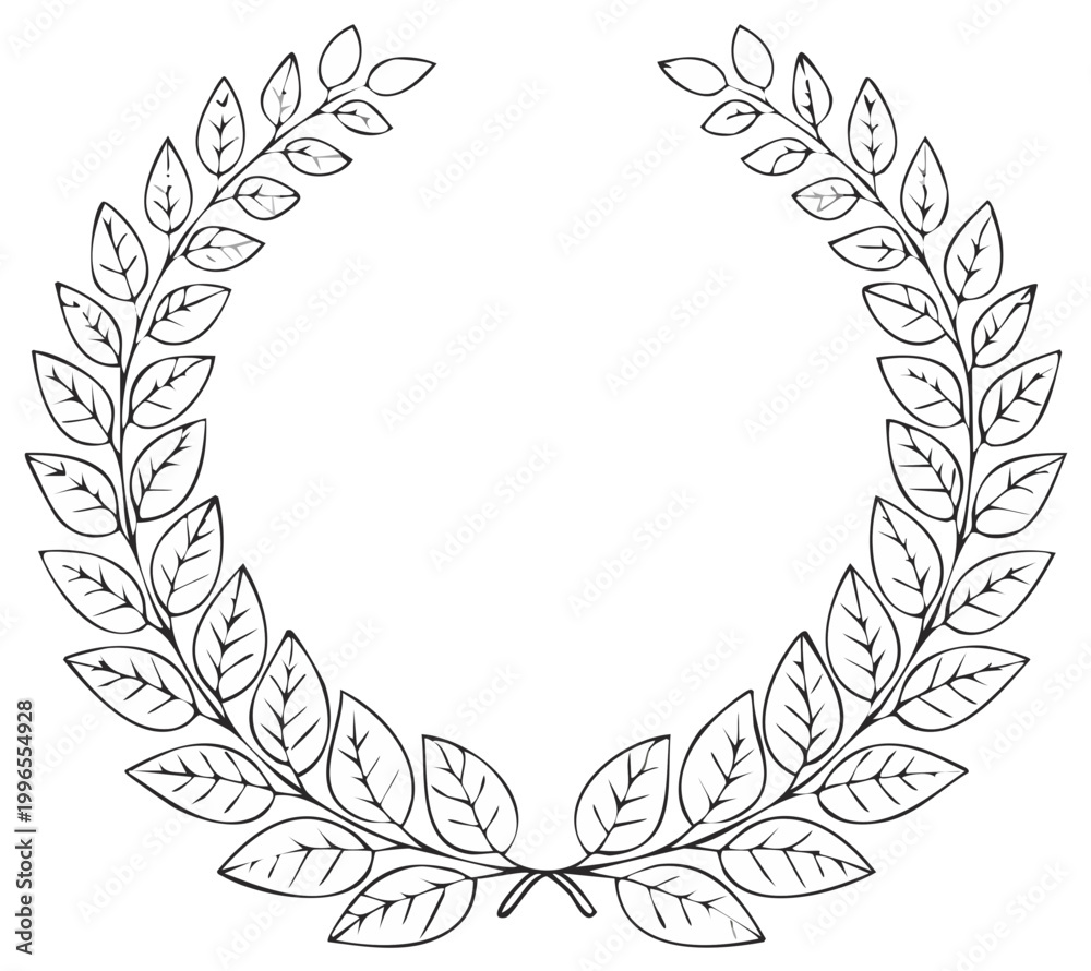 Obraz premium Laurel wreath symbol with leaves. Decorative circular frame illustration with space for text in center.