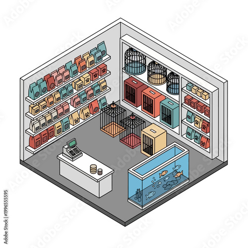 Pet Store Aquariums and Shelving Units.
