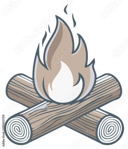 Cartoon bonfire graphic illustration logs and flames campfire recreation