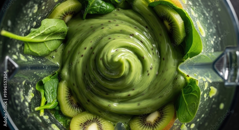 Fototapeta premium Green smoothie ingredients in blender.