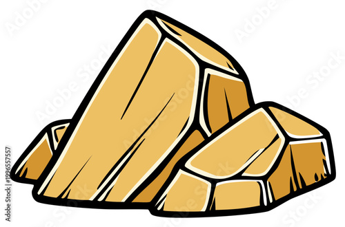 Cartoon illustration of piled golden amber resin chunks with sharp edges and a thick black outline