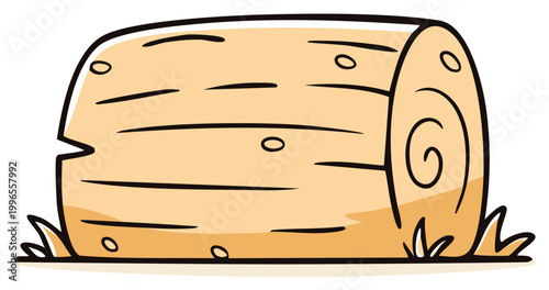 Cartoon Log with Grass Illustration Isolated