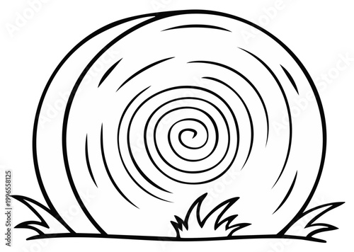 Rolled Hay Bale Outline Drawing in Rural Field