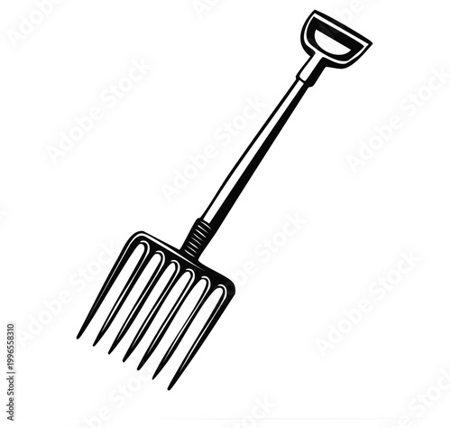 Garden Pitchfork Tool Isolated on White Background Agricultural Equipment
