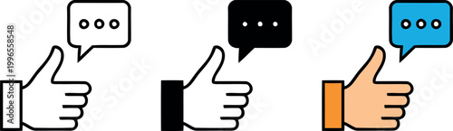 Three variations of a hand giving a thumbs up with speech bubbles