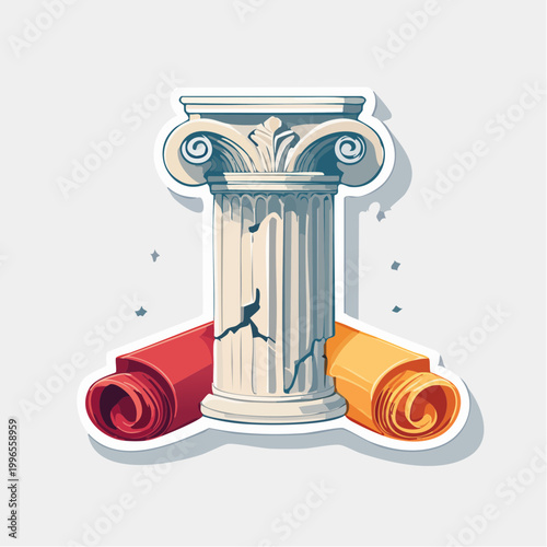 Cracked Ancient Column with Scrolls