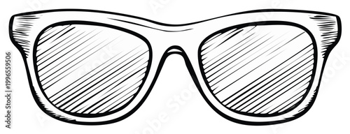 Sunglasses Illustration, Hand-Drawn Eyewear with Hatching