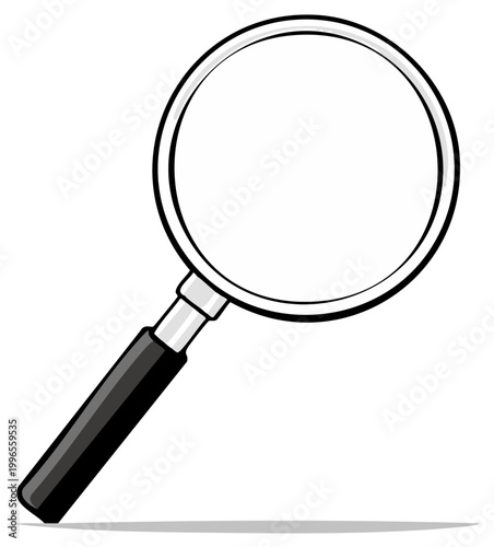 Magnifying glass illustration with black handle and transparent lens