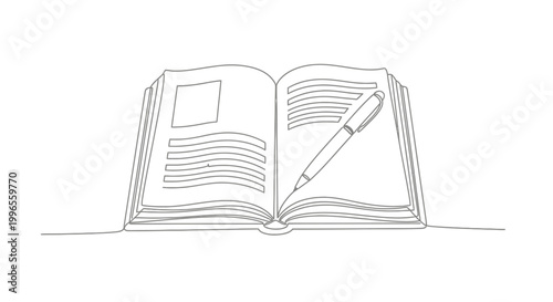 Open Book with Pen on Page.