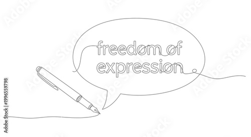Pen and speech bubble freedom expression.
