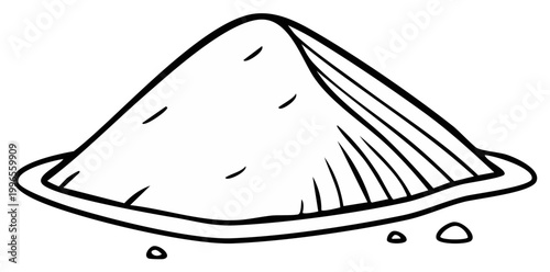 Simple black and white illustration of a pile of sand on a dish