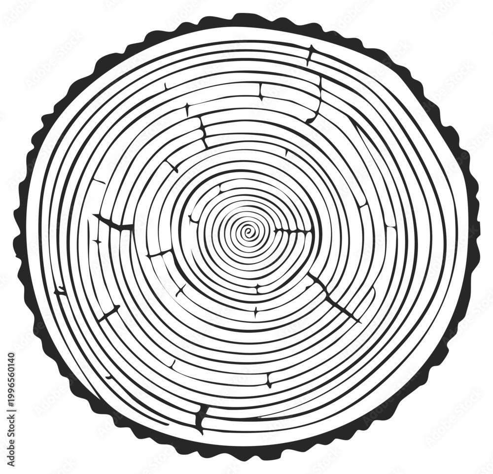 Fototapeta premium Circular wood grain pattern with organic concentric rings and bark texture