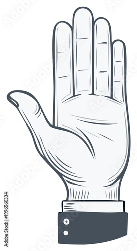 Open hand gesture showing stop or warning in classic illustrative style