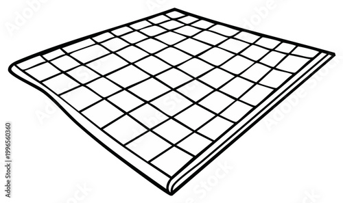 Drawn checkered mat illustration in black and white, indoor flat rug design