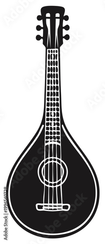 Black silhouette of a Portuguese guitar a stringed musical instrument with a pear shaped body