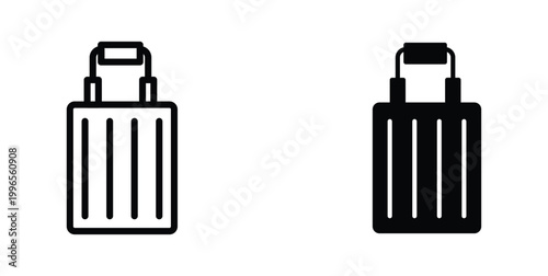 Minimalist shopping bag icons, black outline and solid silhouette tote bag vectors, eco-friendly reusable grocery bag symbols for retail and e-commerce