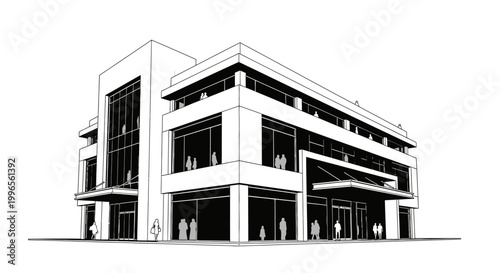 Modern architectural building illustration isolated on white background