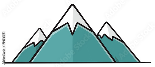 Vector illustration of a stylized mountain range with snow-capped peaks, clean nature landscape art