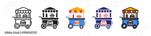 Burger Cart Multiple Style Icon Set Collection. 